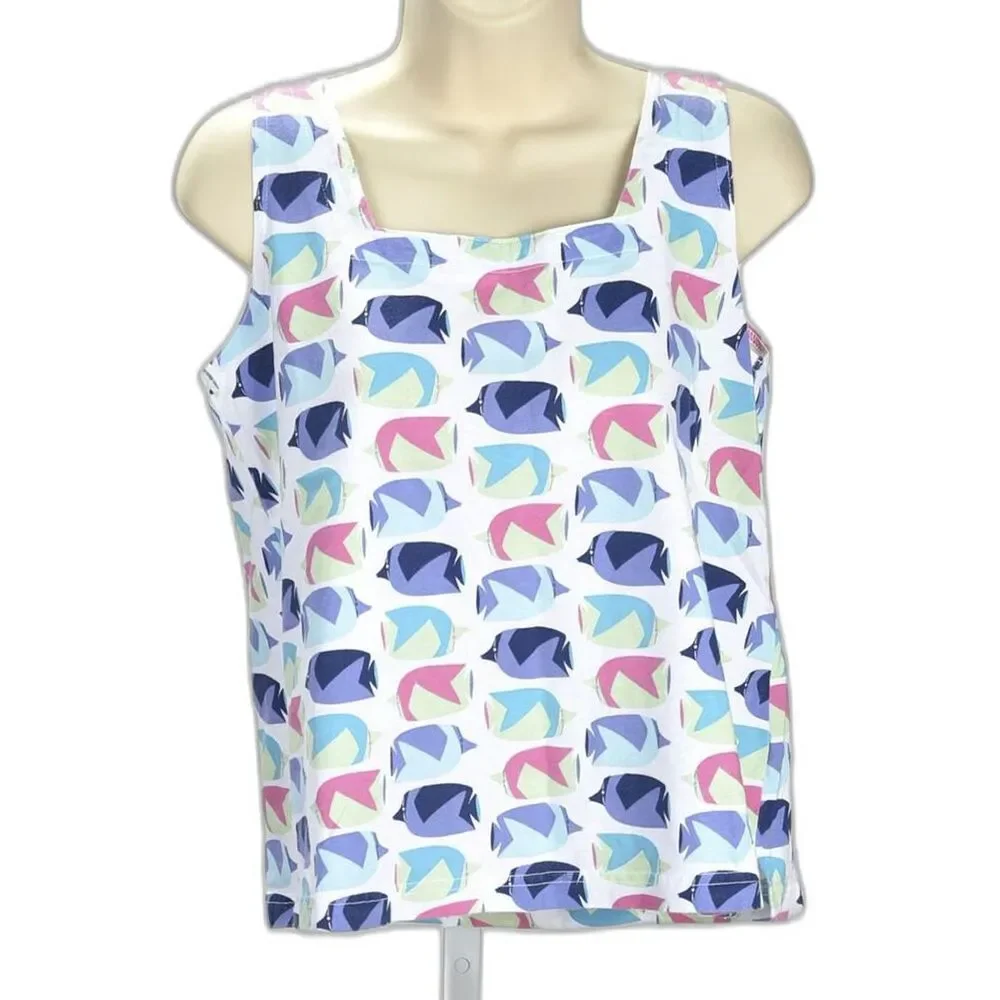 Fresh Produce Fish Print Knit Tank Top Square Neck Size XS - Picture 1 of 3